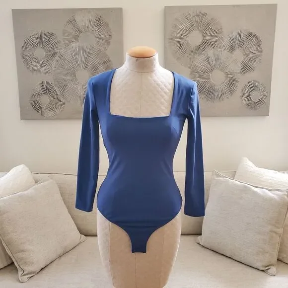 🔆 FREE PEOPLE 🔆 'Truth or Square' Long Sleeve Bodysuit - [Small in Blue] - Picture 6 of 16